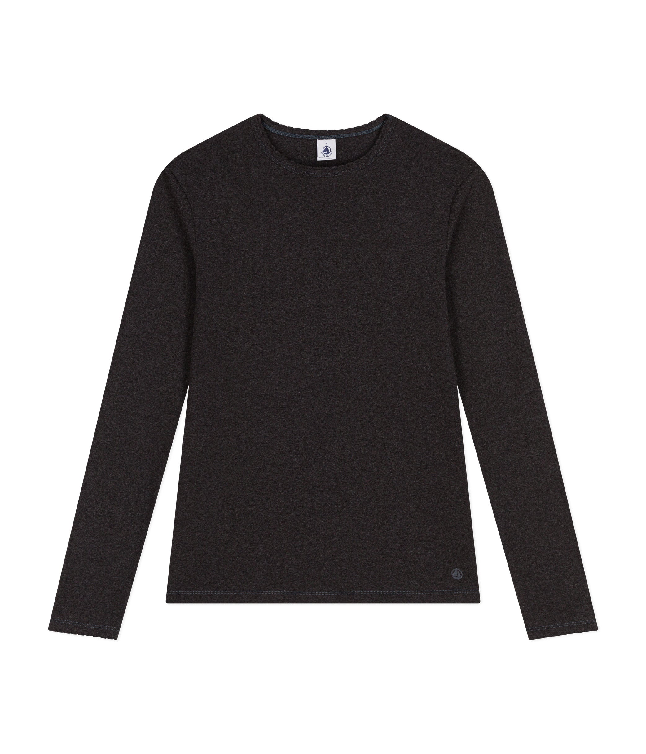 Petit Bateau LS tee m. blondekant mørkegrå melange