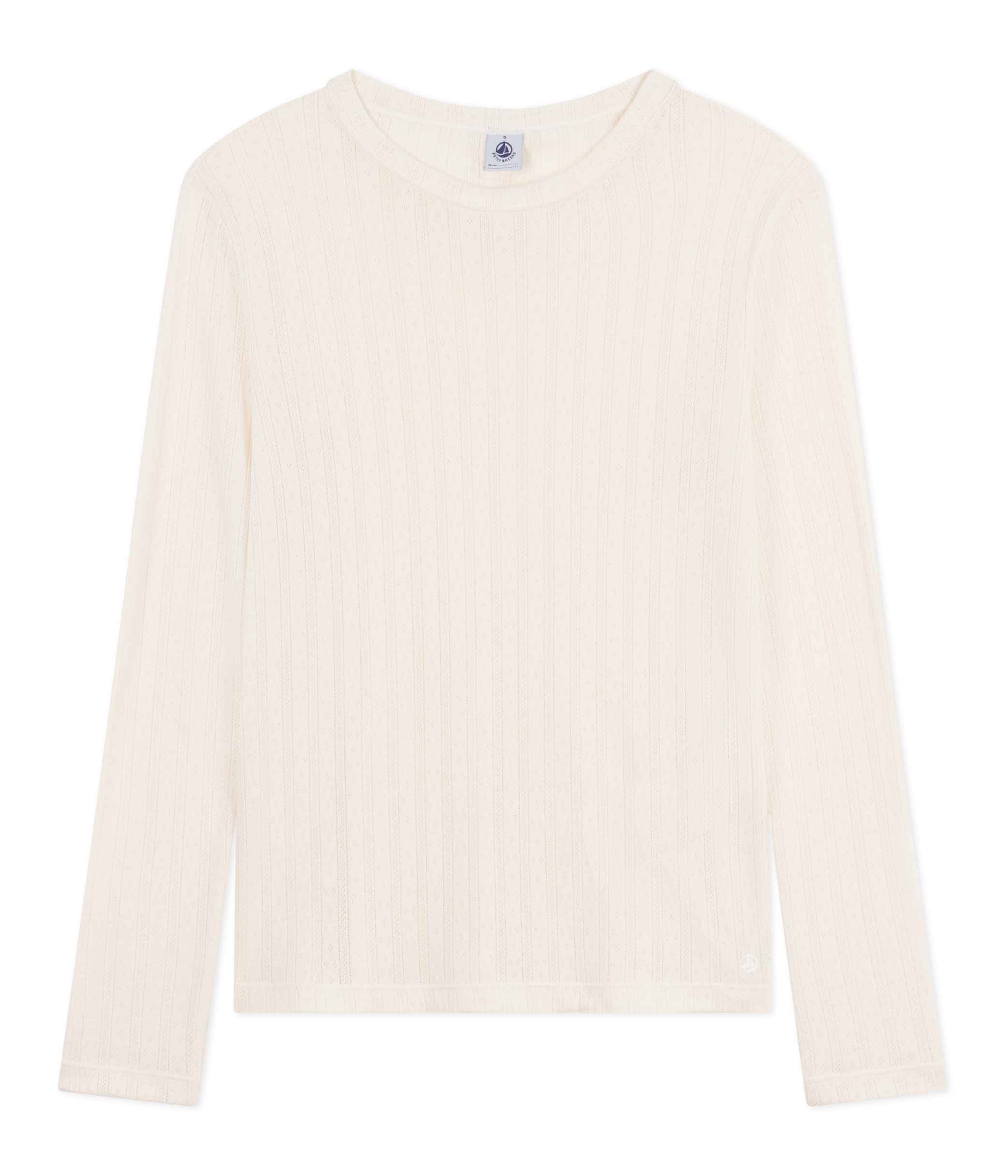Petit Bateau LS tee med hulmønster ecru