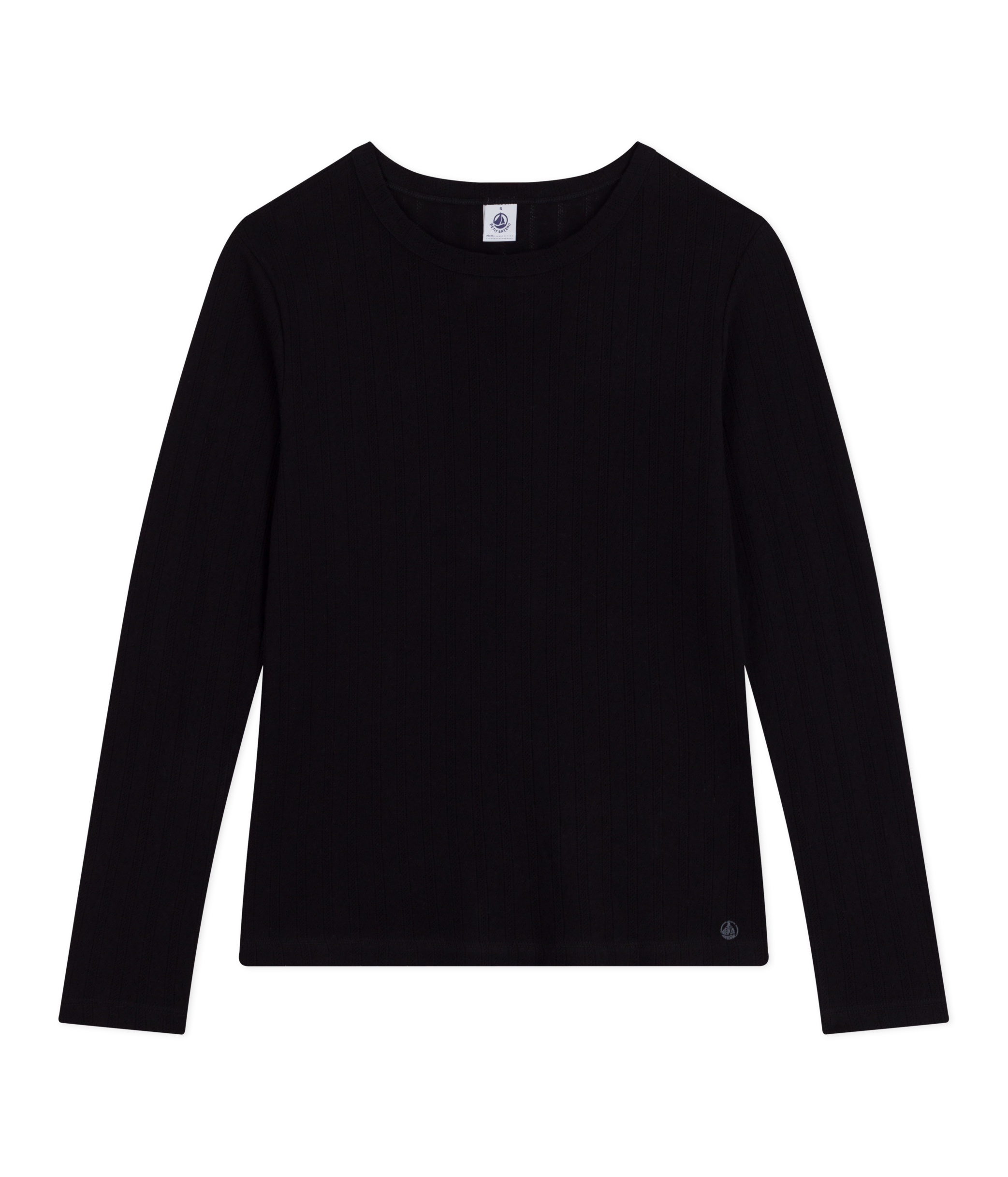 Petit Bateau LS tee med hulmønster sort