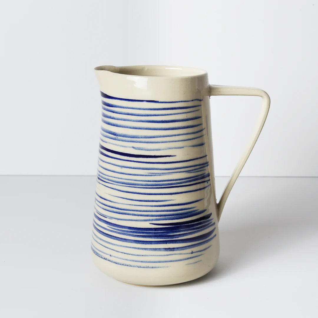 Bornholms Keramikfabrik waterjug Blue pinstripe