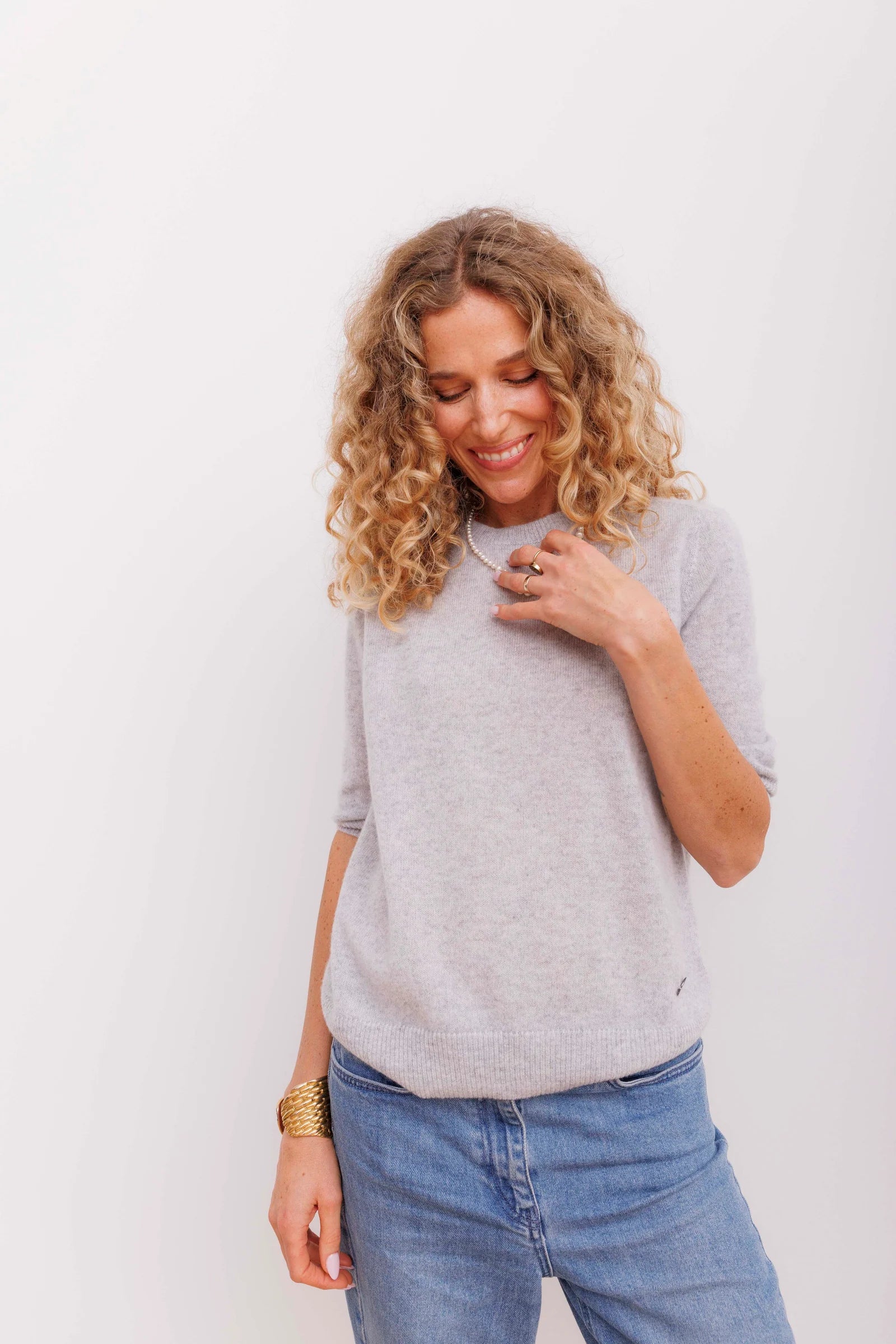 Beta Studios Lady sleeve o-neck Light grey melange