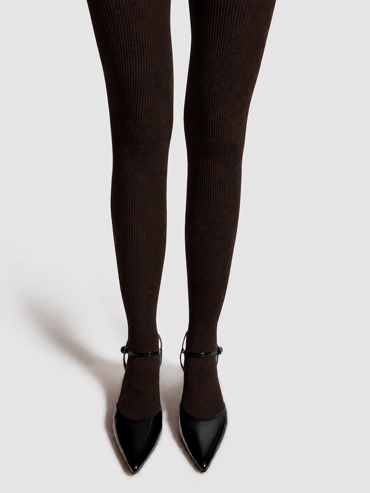 Mrs. Hosiery Merino rib strømpebukser dark brown