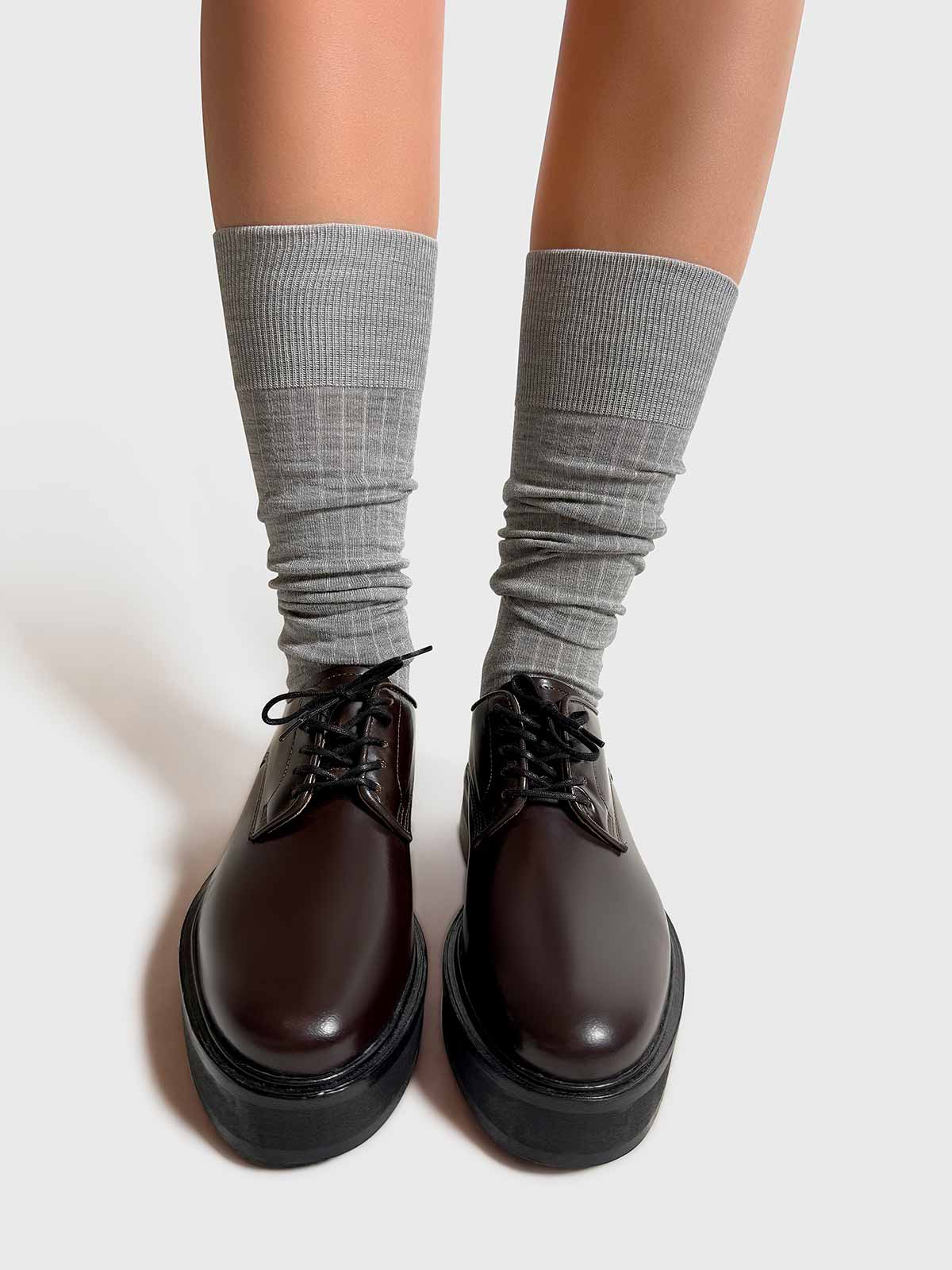 Mrs. Hosiery Merino rib knæstrømper Light grey