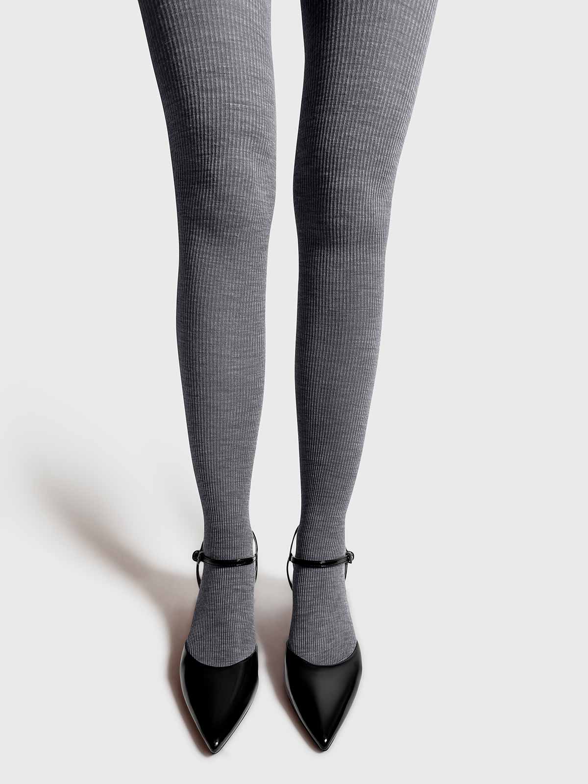 Mrs. Hosiery Merino rib strømpebukser light grey