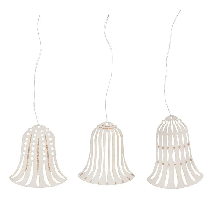 Bungalow paper ornaments Bells 8 cm offwhite 3 stk.