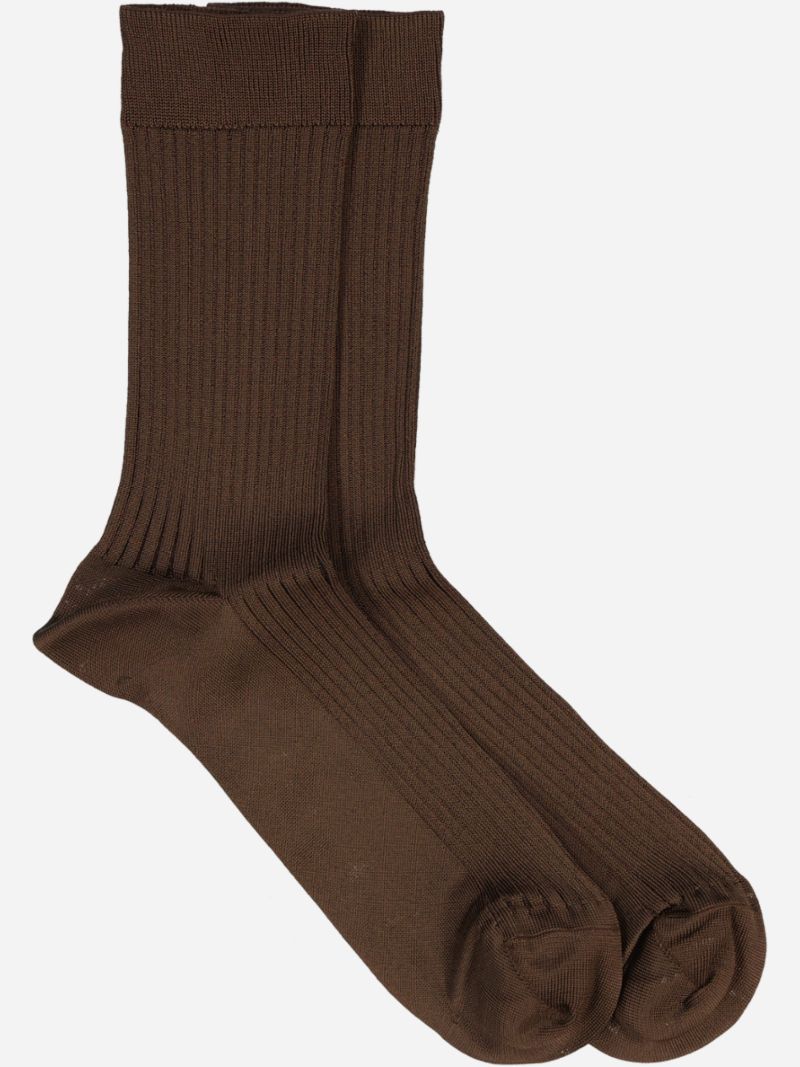 Mrs. Hosiery Silky fine rib strømper Coffee
