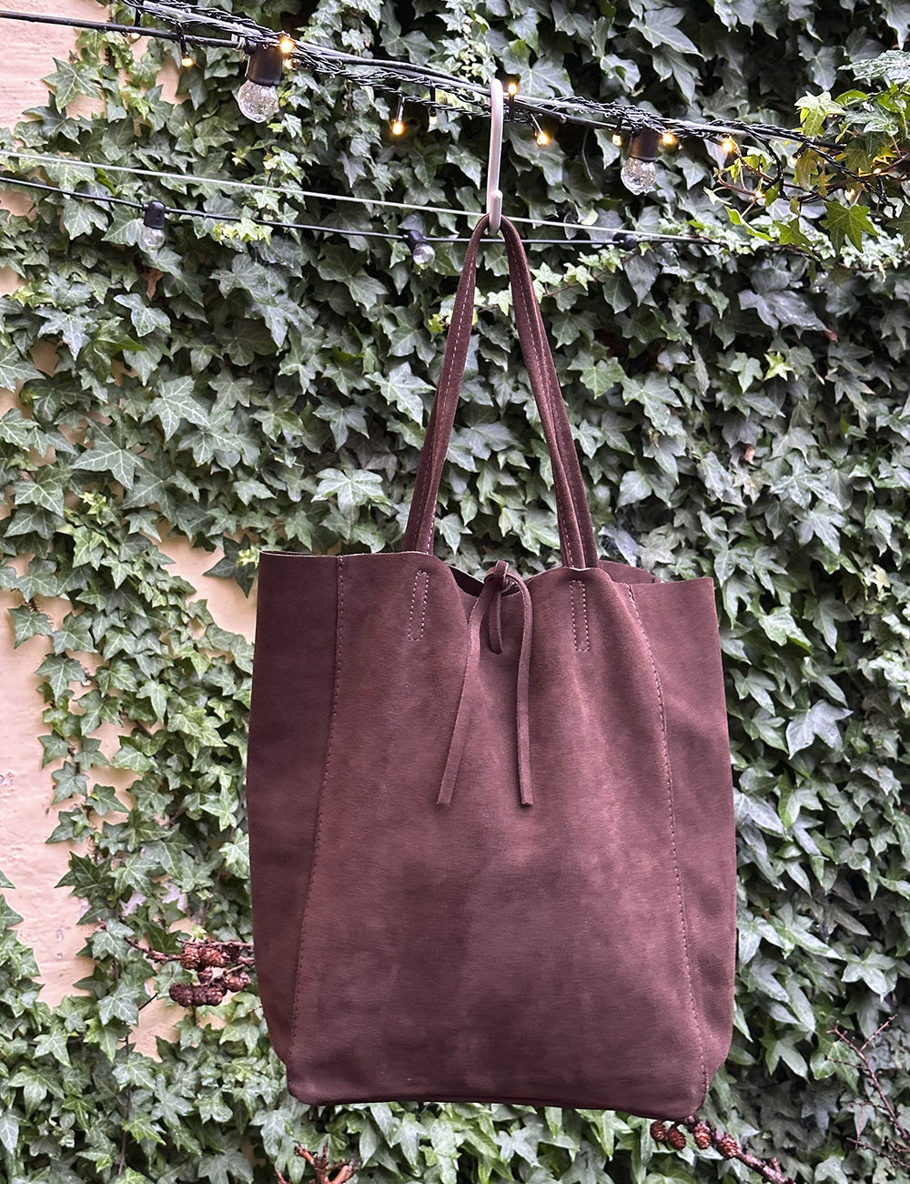 Shopper mørkebrun ruskind