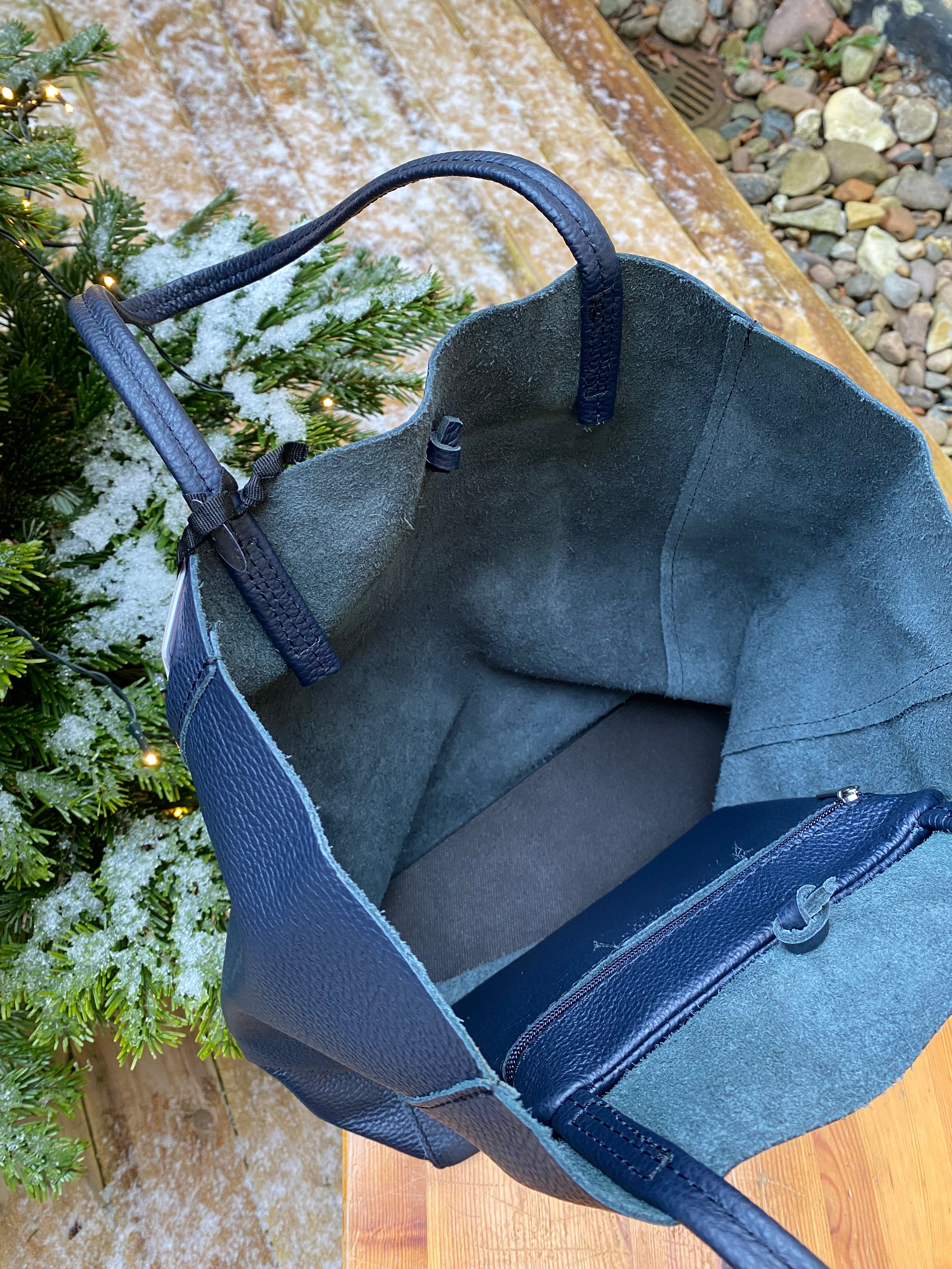 Shopper navyblå skind