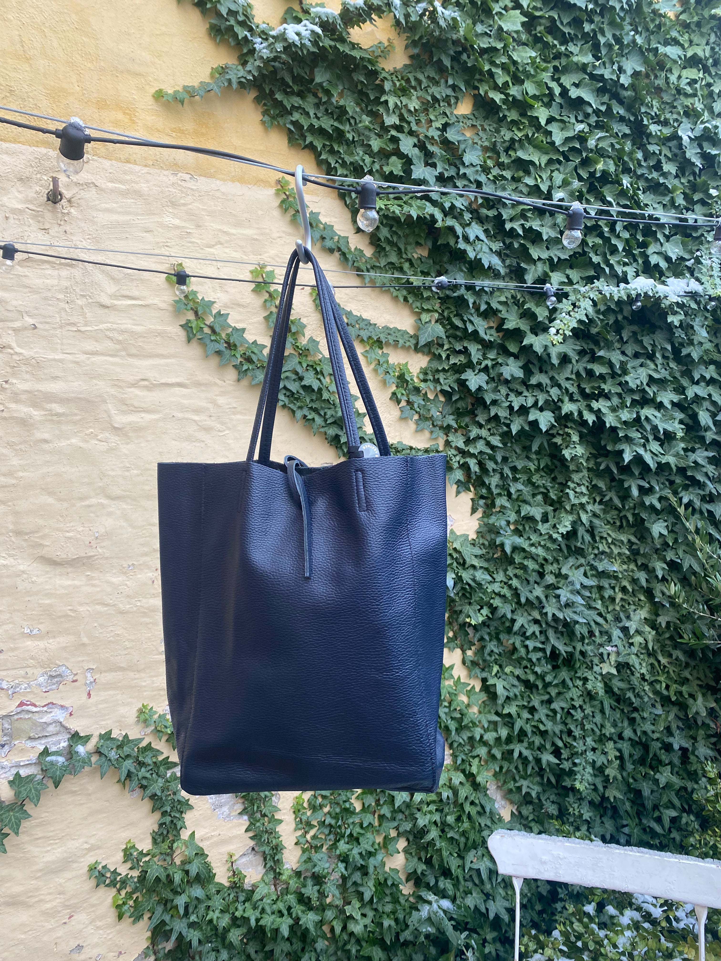 Shopper navyblå skind