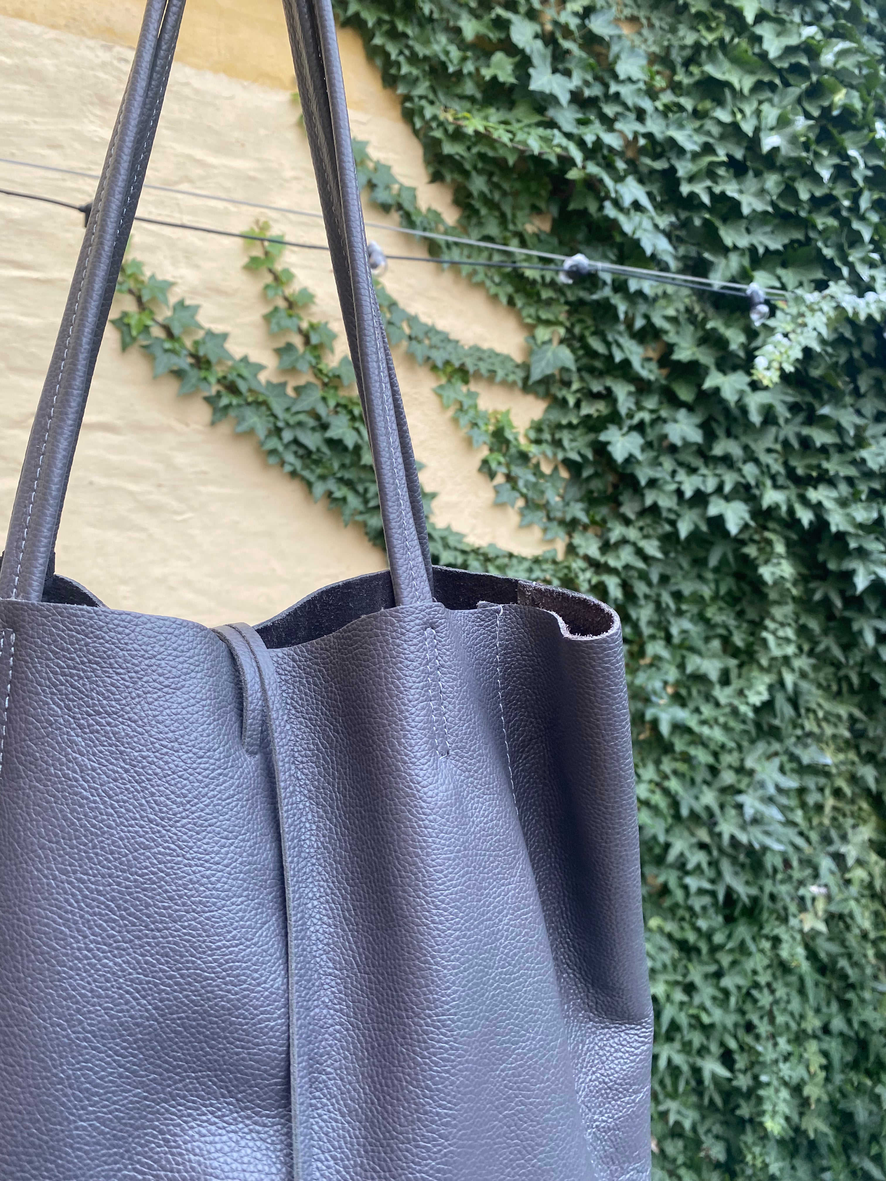 Shopper mørkegrå skind