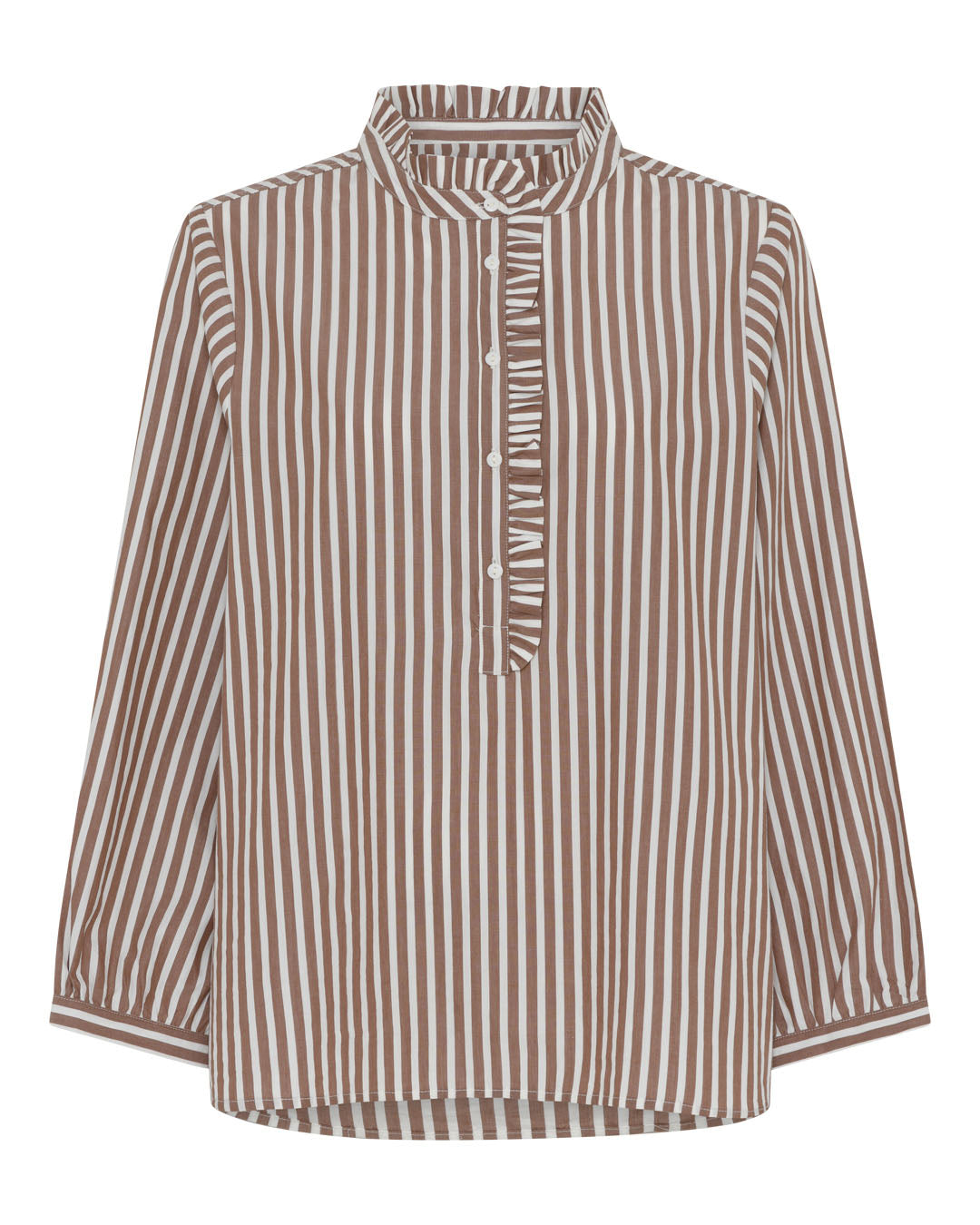 Frau Madrid frill shirt BC Coffee wide stripe