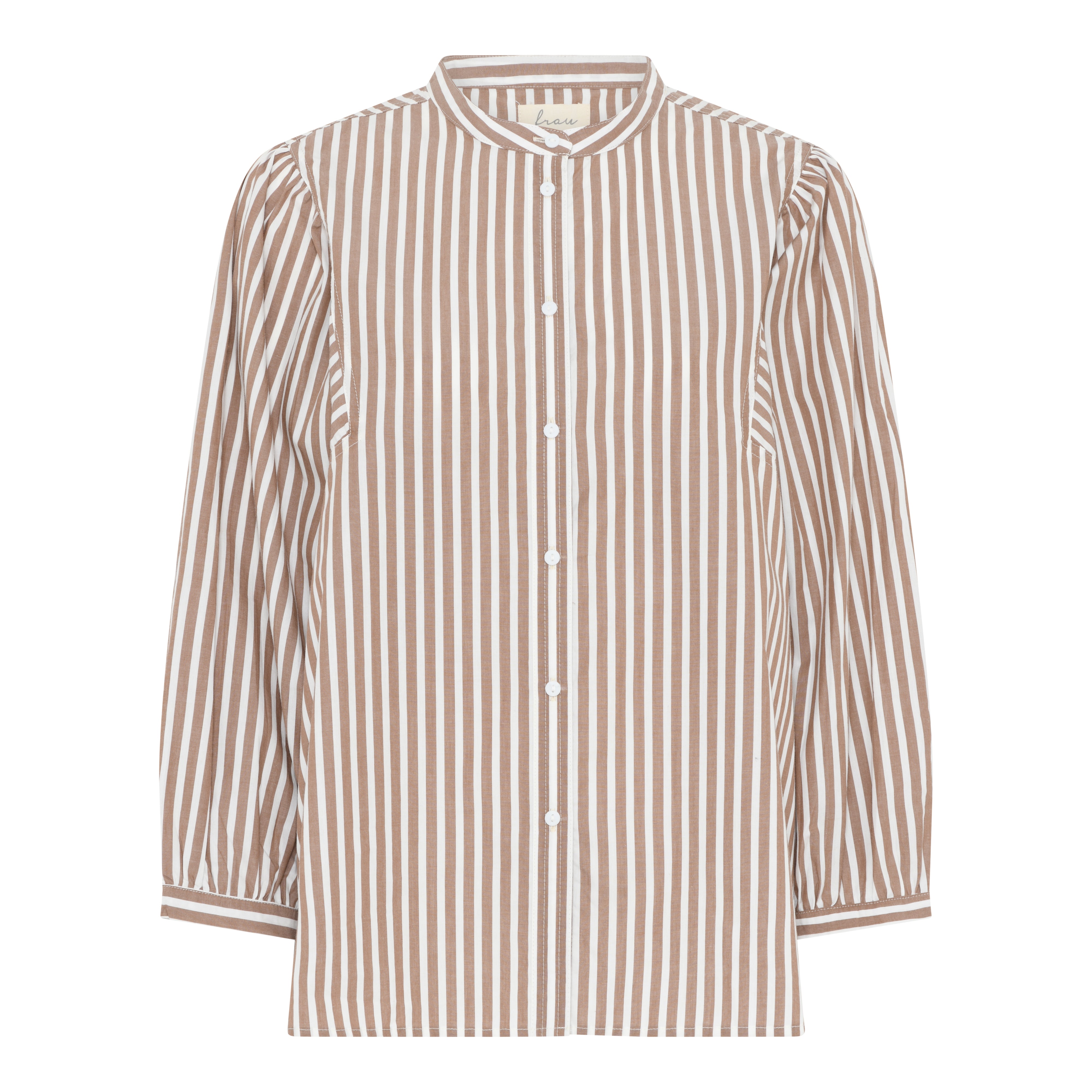 Frau Pisa puff shirt BC Coffee wide stripe