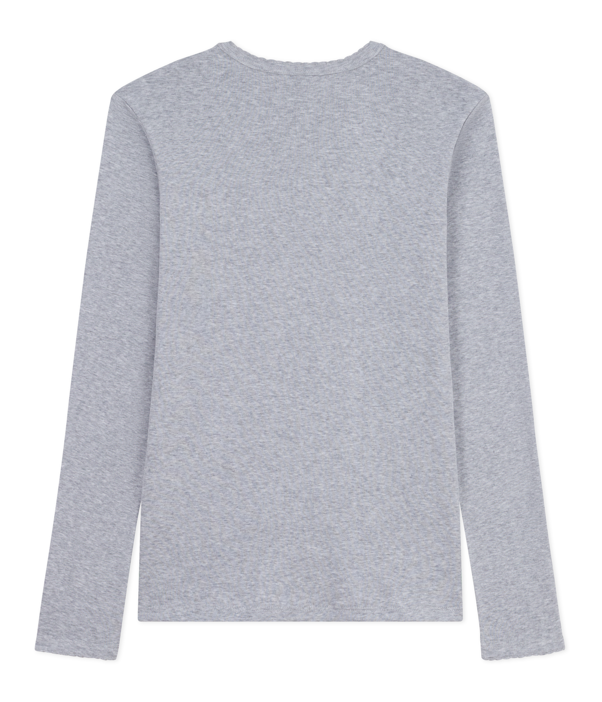 Petit Bateau LS tee lysgrå melange m. blondekant