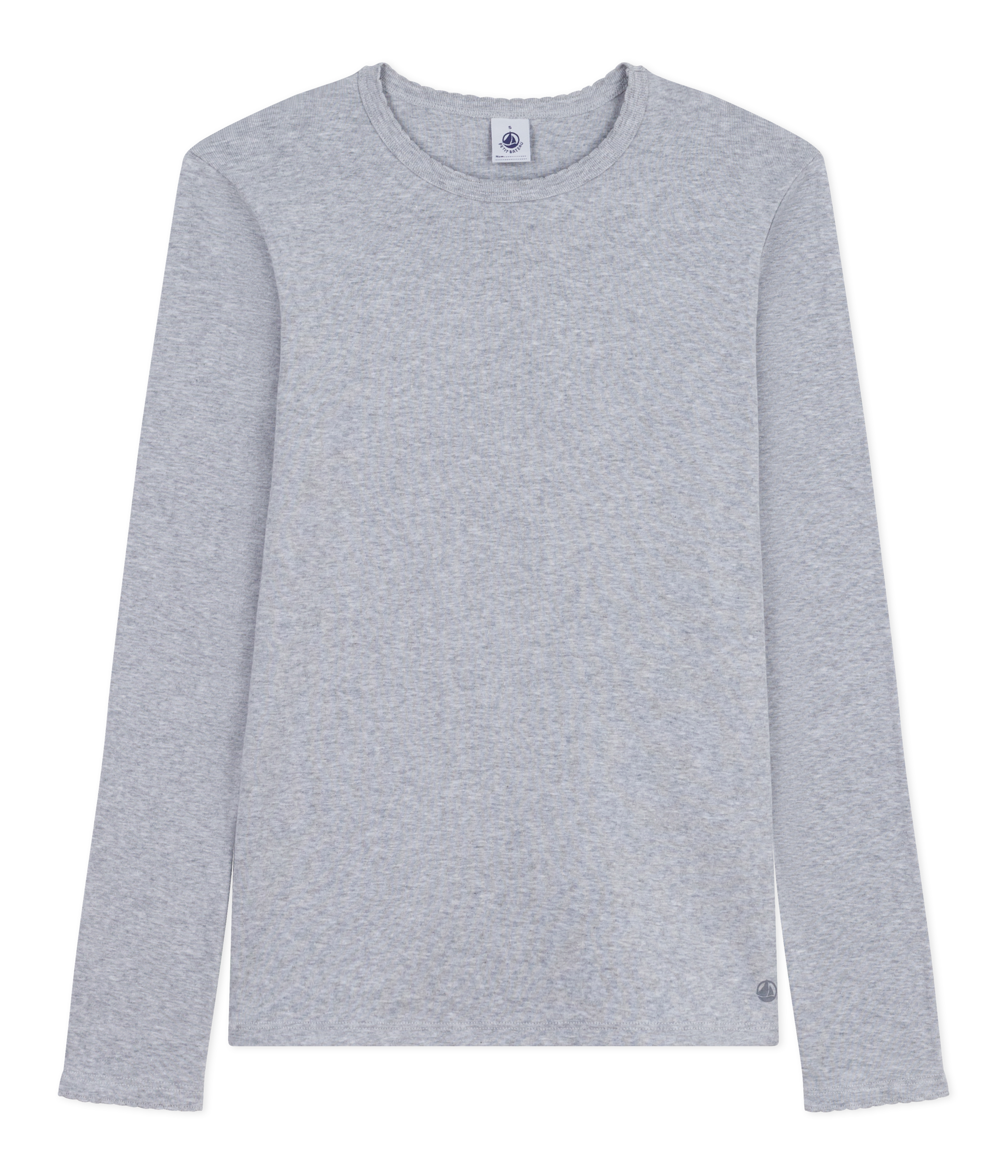Petit Bateau LS tee lysgrå melange m. blondekant