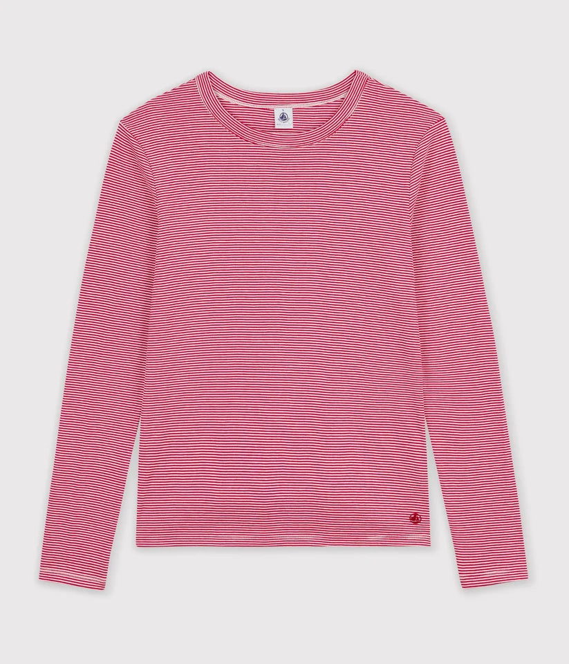 Petit Bateau LS tee smalstribet rød/hvid