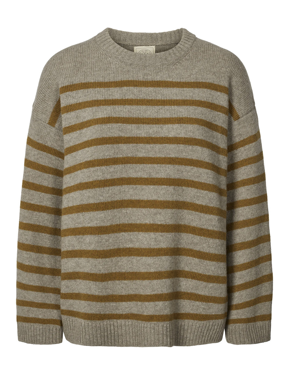 Gai+Lisva Barbera stripe lambswool jumper stone grey/dried tobacco