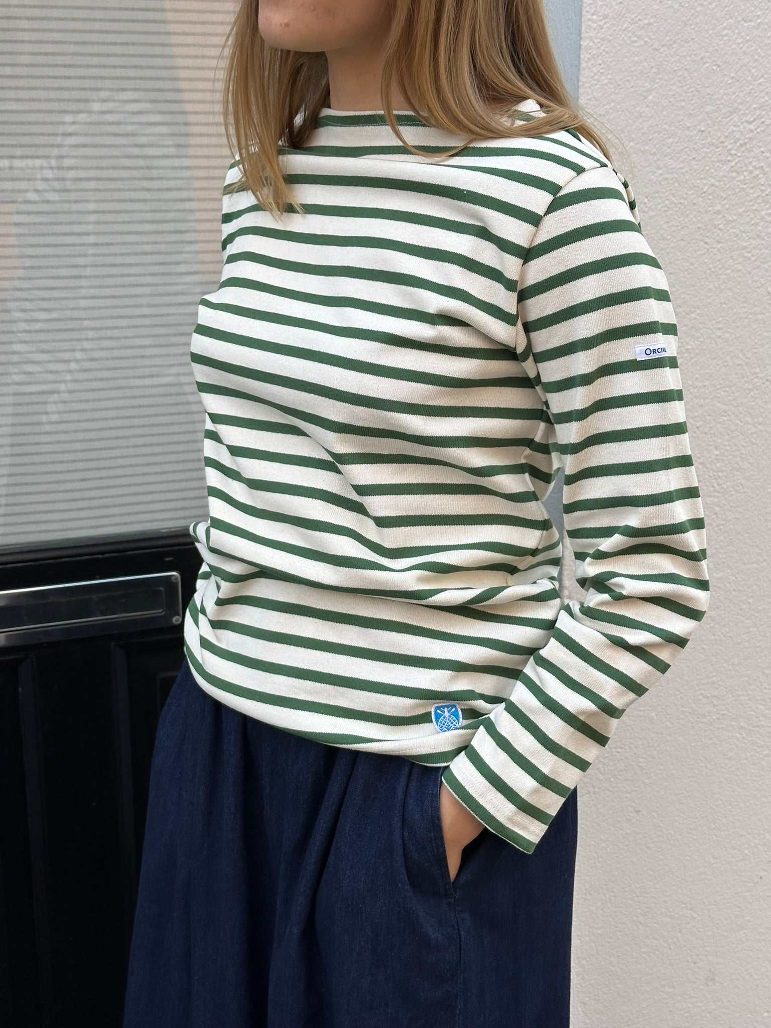 Orcival unisex bluse ecru/grøn