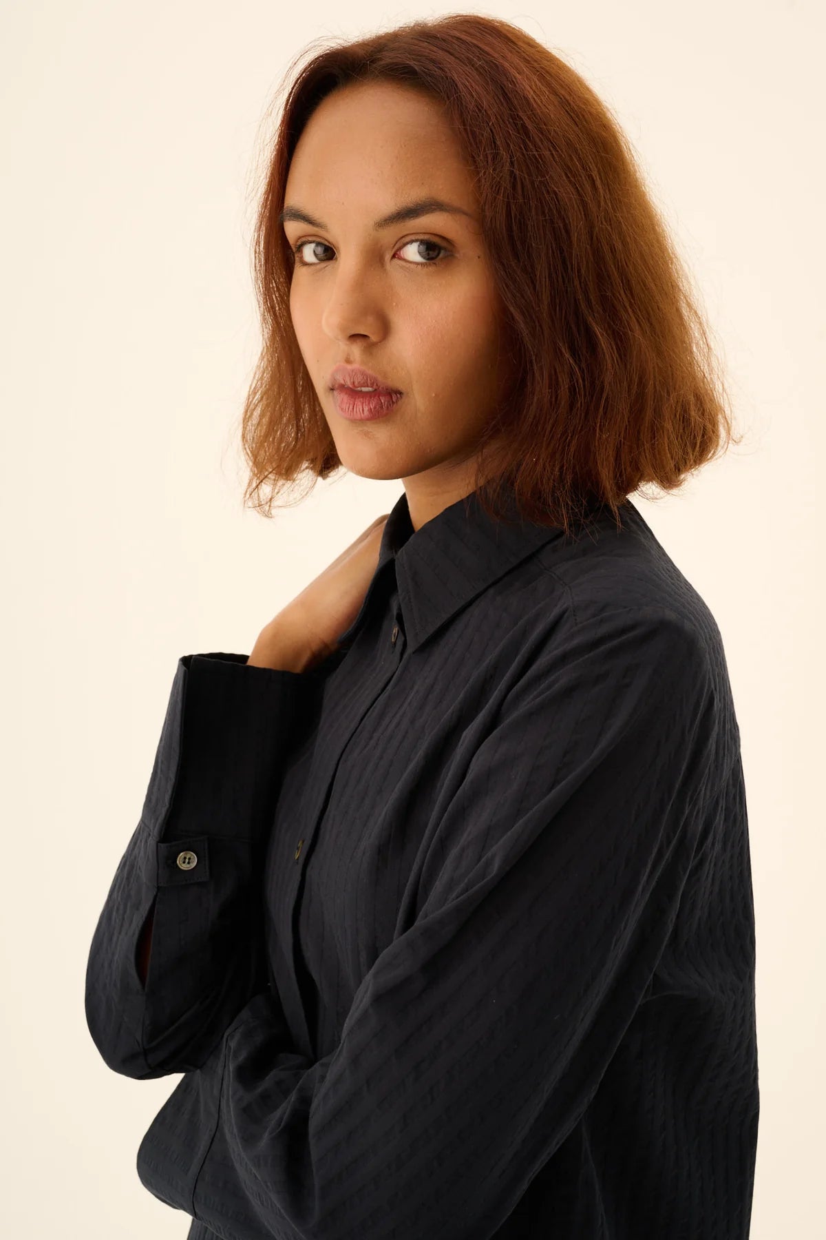 Rue De Tokyo Darian wide seersucker Navy