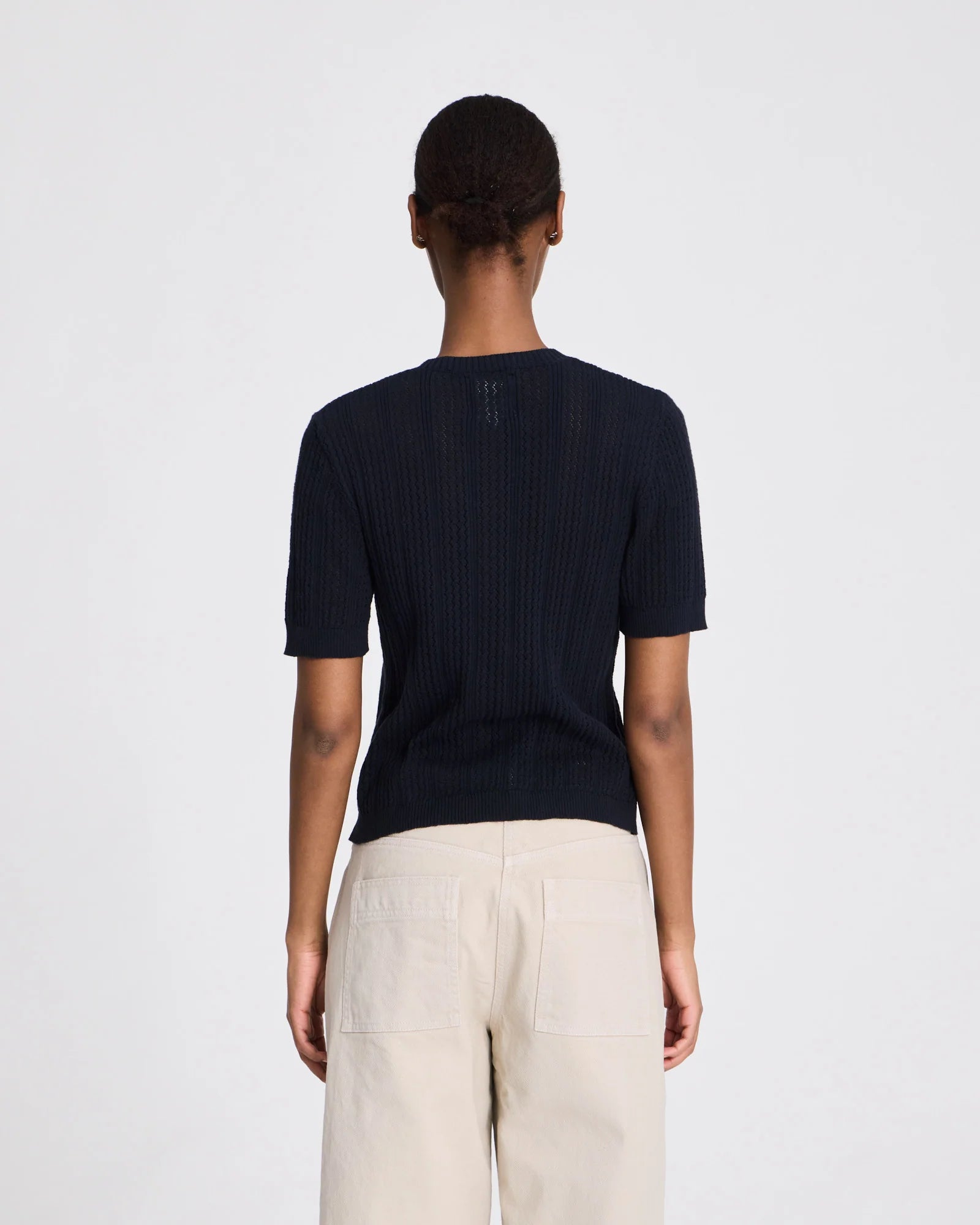 Gai+Lisva Delia ss cardigan cotton pointelle midnight blue