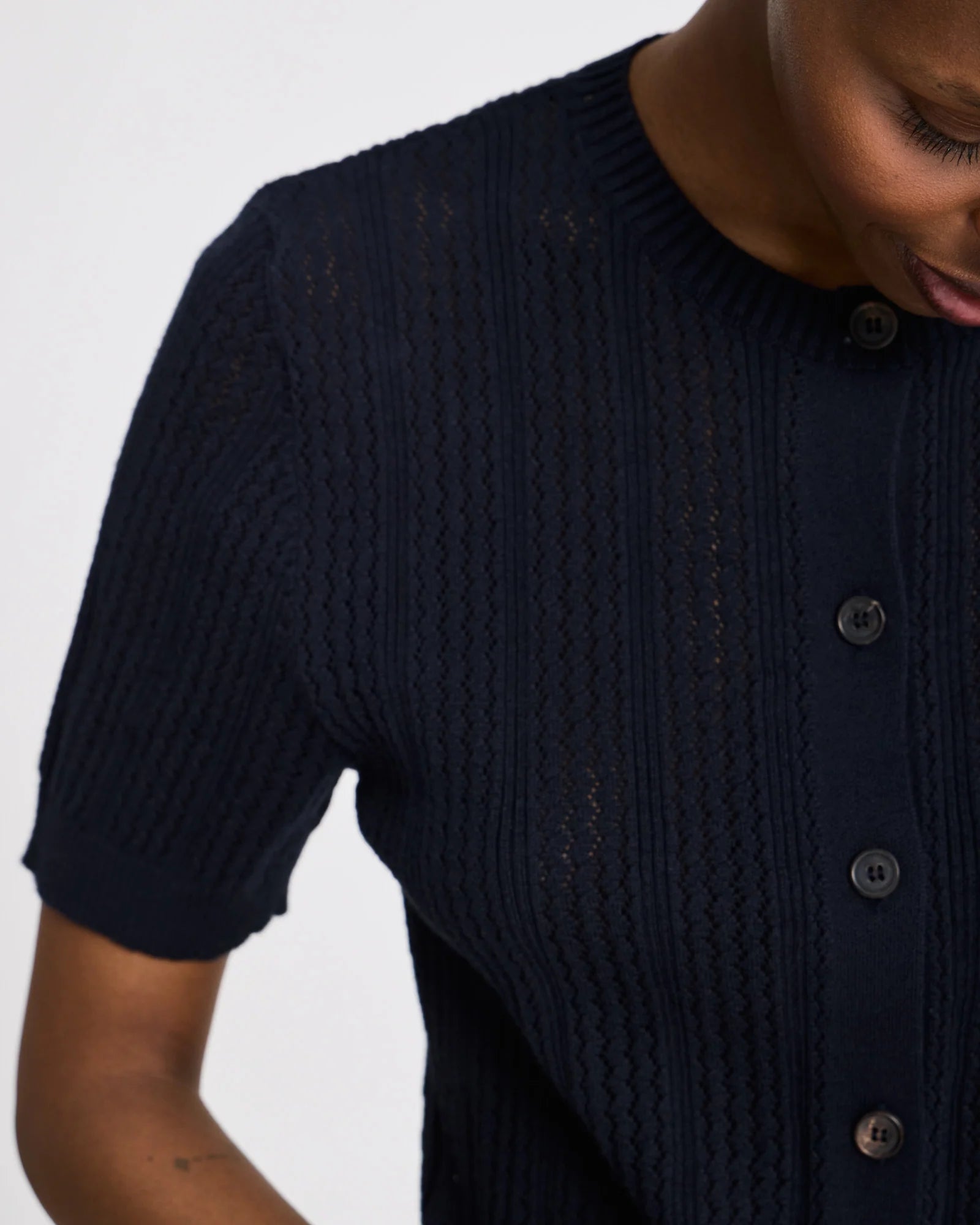 Gai+Lisva Delia ss cardigan cotton pointelle midnight blue