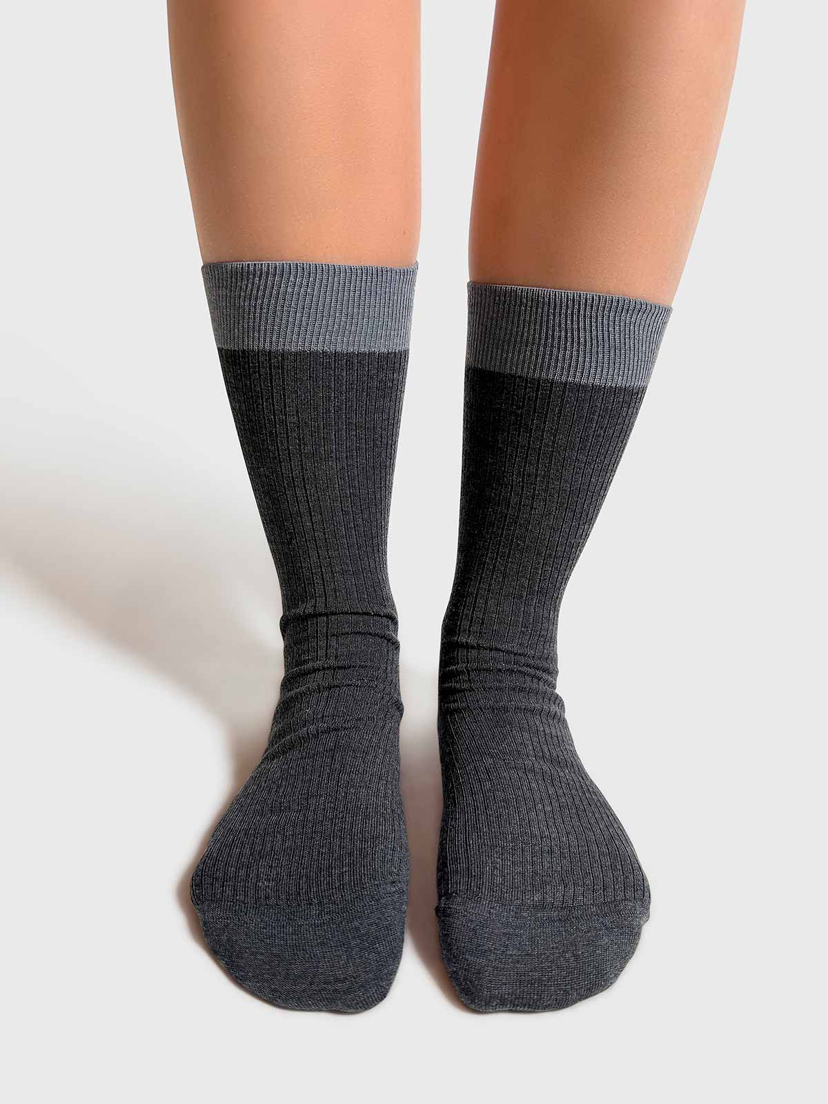 Mrs. Hosiery Merino strømper block dark grey/grey