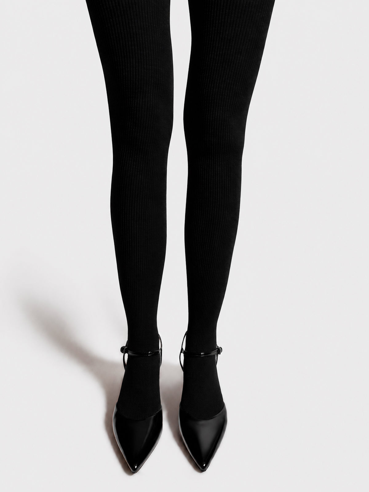 Mrs. Hosiery Merino rib strømpebukser sort