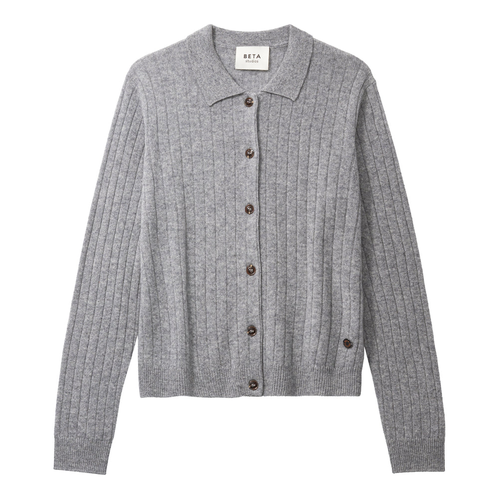 Beta Studios Nete Polo Cardigan Grey Melange