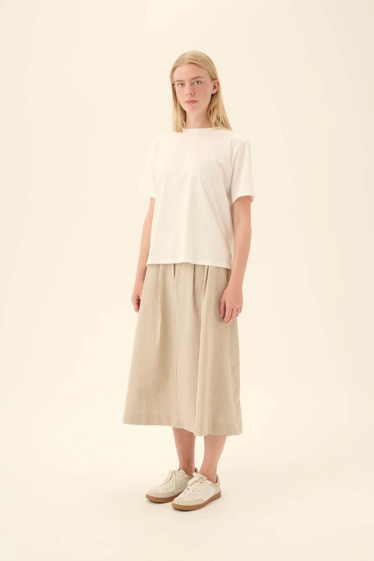 Rue De Tokyo Pen skirt heavy seersucker brown stripe