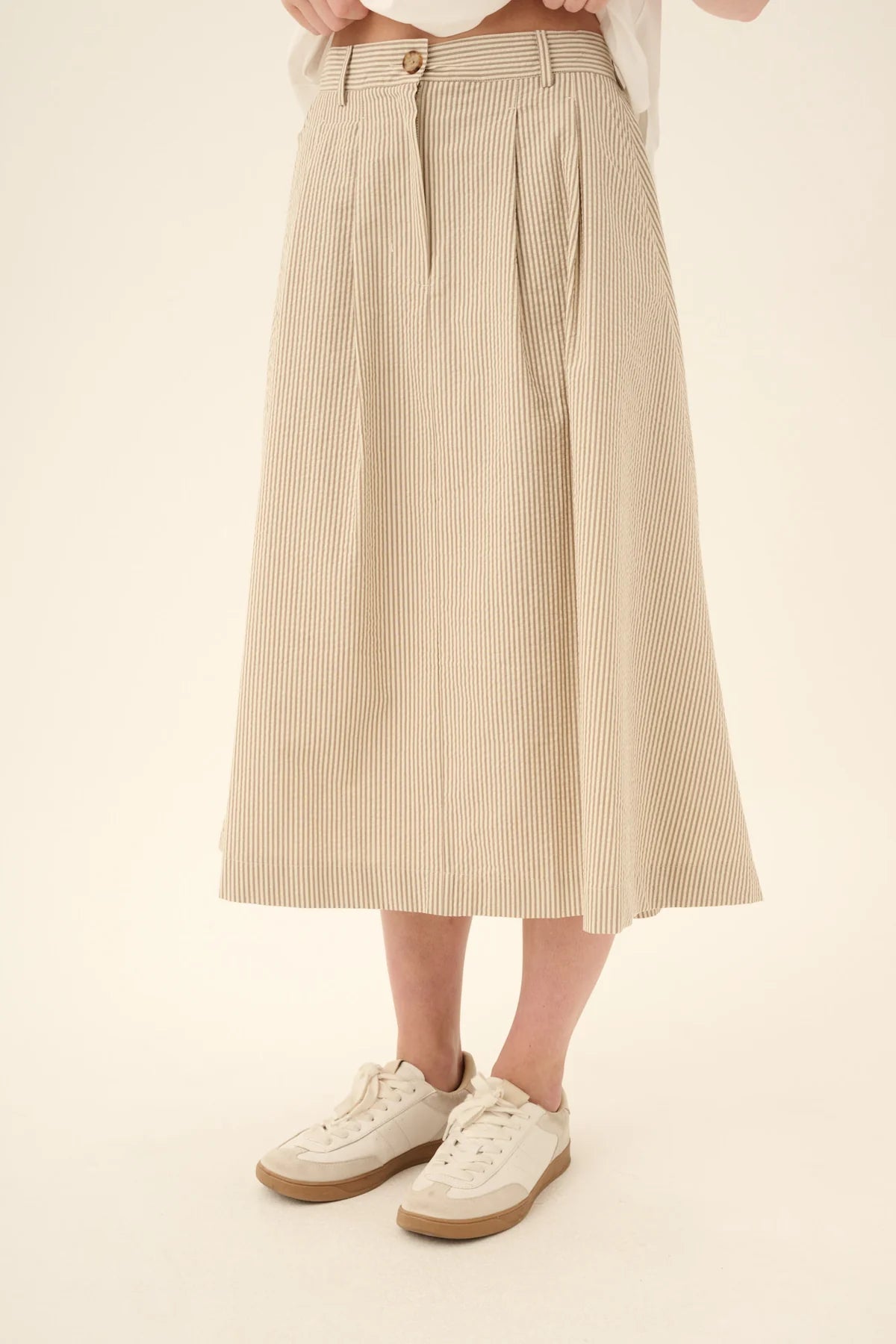 Rue De Tokyo Pen skirt heavy seersucker brown stripe