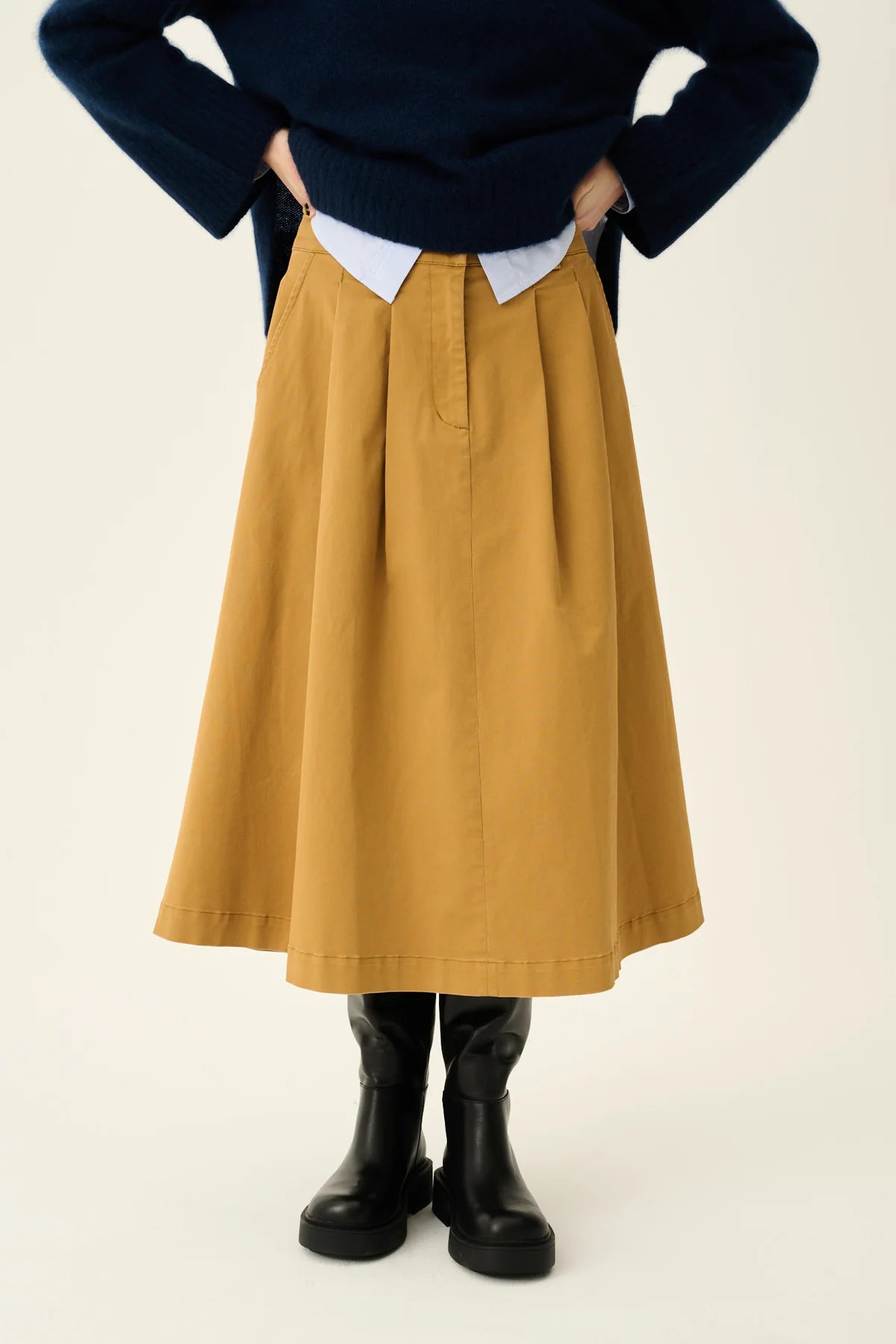 Rue de Tokyo Pen skirt organic twill Amber brown