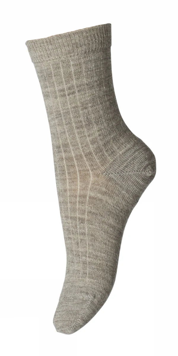 MP wool rib socks light brown melange