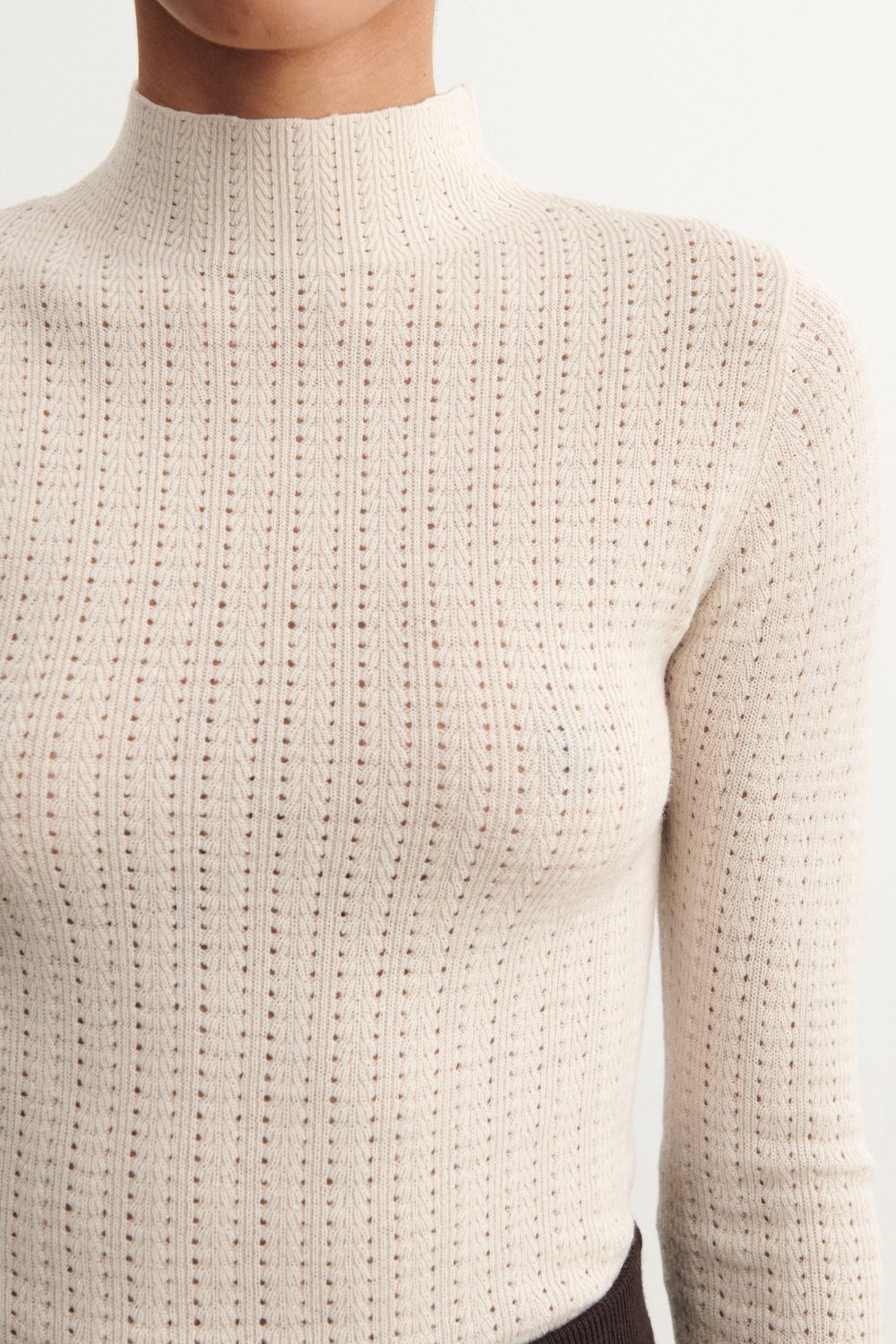 Fub High neck Pointelle top Oat melange